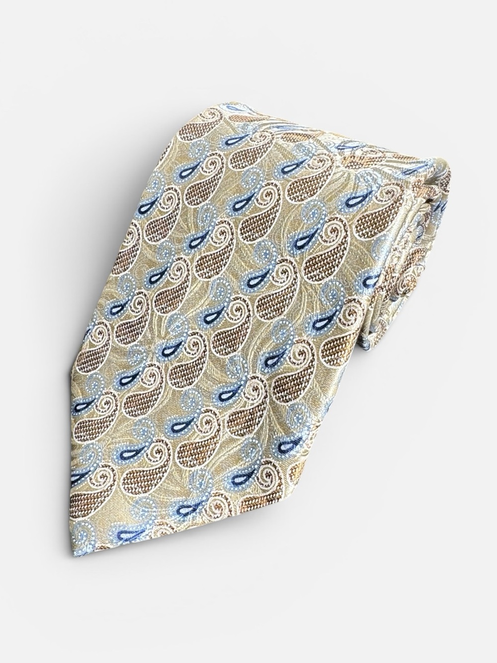 NEW Ermenegildo Zegna mens silver blue paisley pattern 100% silk tie NWT